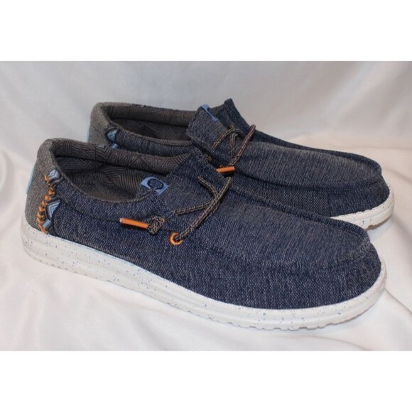 Hey Dude Men's Wally Casual Slip On Sneakers NAVY BLUE ORANGE SZ 10 NEW - Picture 1 of 5